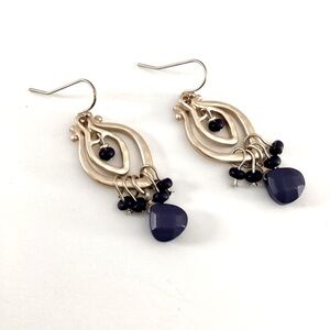 Karma Bella Brushed And Hammered Gold Tone Chandelier Blue Bead Dangle Earrings